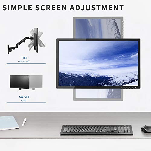 VIVO Black Single Monitor Wall Mount for 17 to 32 inch Screens, MOUNT-G100B | Premium Aluminum Monitor Mount, Pneumatic Adjustable Arm, Maximum VESA 100x100, Holds 15.4 lbs - size: 17" to 32"