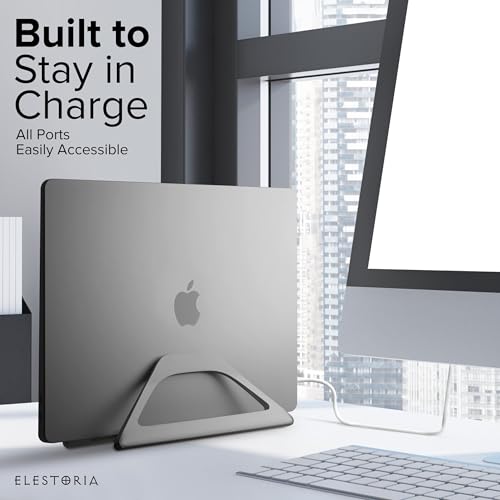Elestoria Aluminum Vertical Laptop Stand with Gravity Auto-Lock – Adjustable Laptop Holder Vertical fits MacBook Pro/Air, Chromebook & Gaming Laptops up to 17.3" – Space-Saving Desktop Dock - Grey - color: Grey