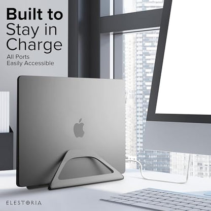Elestoria Aluminum Vertical Laptop Stand with Gravity Auto-Lock – Adjustable Laptop Holder Vertical fits MacBook Pro/Air, Chromebook & Gaming Laptops up to 17.3" – Space-Saving Desktop Dock - Grey - color: Grey