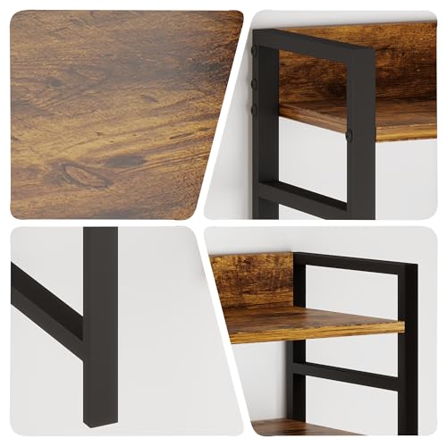 WAYTRIM Desk Shelf, Wood Desk Organizer Shelf 4 Tier Countertop Desktop Bookshelf Cubicle Storage Rack Top of Desk, Desk Hutch Dorm for Top of Desk Pegboard Hooks Set Desktop Display Rack (Brown) - style: 4-Tire