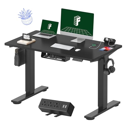 FLEXISPOT EN2 48"x24" Standing Desk with Power Strip Bundle, Black | One-Piece Desktop, Easy-Access Clamp Power Strip Bundle, Organized Cable Management, Modern Home Office Setup - color: Black Frame + Black Top, size: 48x24