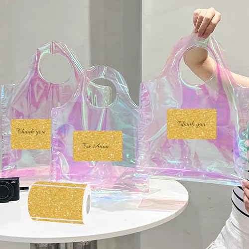 3x2 Inch Holographic Thermal Labels, Shiny Gold Thermal Sticker Labels, Rainbow Glitter Stickers for Price, Barcode, Mailing, Name, DIY Custom Logo Design, 200 pcs/1 Roll - color: Holographic Shiny Gold, size: 2*3 inch