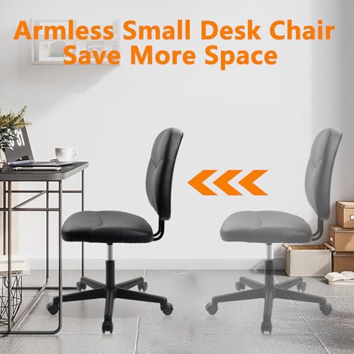 CLATINA Armless Home Office Chair,Small PU Leather Ergonomic Low Back Desk Chair with Lumbar Support and Wheels, Adjustable Height 360° Swivel Rolling Computer Task Chair, Black, 8 Pack - color: Black-heihu, size: 8 Pack