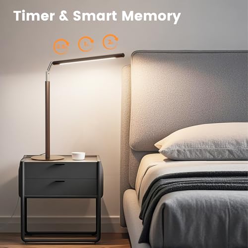 SIBRILLE Brown LED Desk Lamp, 16" Dimmable Metal Desk Light with Base, 15W 1200LM, Adapter Included, Color & Brightness Adjustable, Modern Tall Table Lamp for Home Office Reading Study Task Laptop - color: Brown