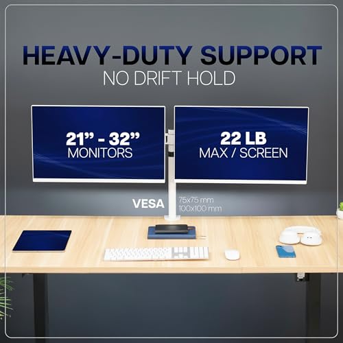 VIVO Dual LCD LED 21 to 32 inch Monitor Desk Mount, Heavy Duty, Adjustable Telescoping Arms, Flush Wall Setup, Fits 2 Screens, White, STAND-V002EW - color: White, size: 21" to 32"