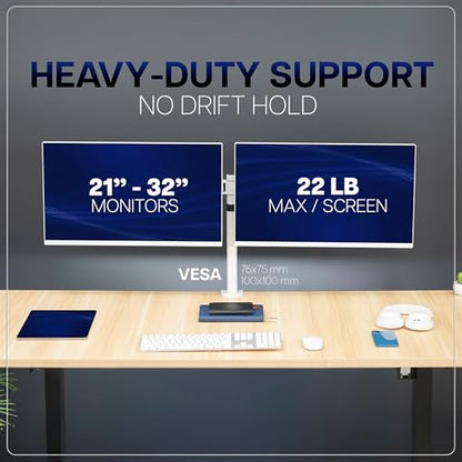 VIVO Dual LCD LED 21 to 32 inch Monitor Desk Mount, Heavy Duty, Adjustable Telescoping Arms, Flush Wall Setup, Fits 2 Screens, White, STAND-V002EW - color: White, size: 21" to 32"