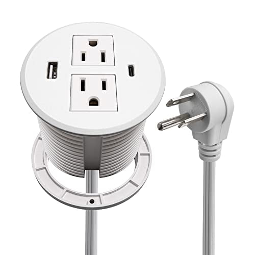 3.15 Inch Flush Mounted Desk Power Grommet USB C Total 30W Fast Charge ETL - color: White