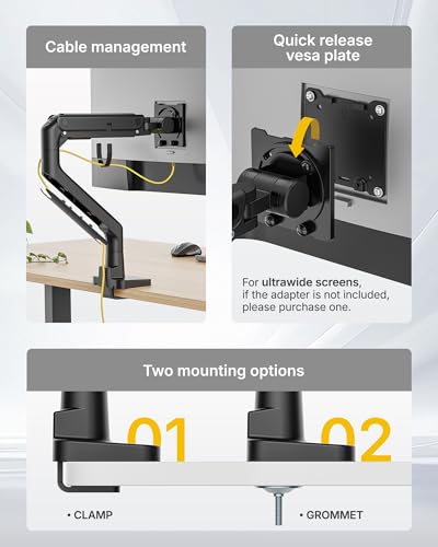 monTEK Heavy-Duty Monitor Arm Bundle with Universal VESA Extension Kit, Fits 17–57" Curved & Ultrawide Screens up to 59.4 lbs, Expands VESA to 200x200 & 300x300