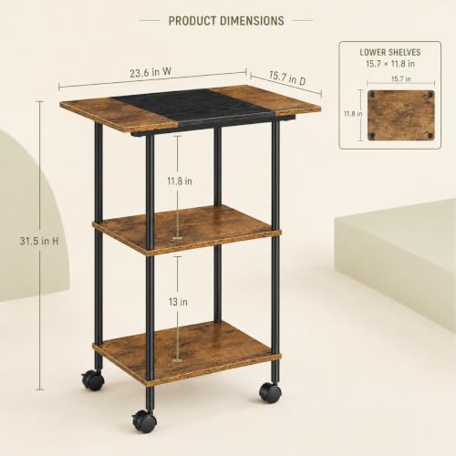 Large Printer Stand with Storage Rolling Printer Cart with Wheels - color: Rustic Brown