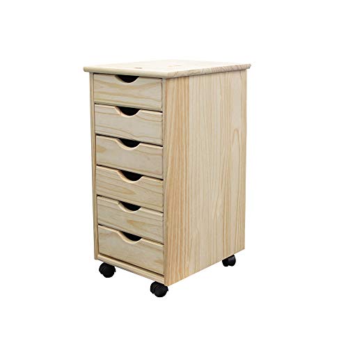 Jela-USA Solid Pine Wood 6 Drawer Rolling Cart, Natural - color: Natural, style: unspecified