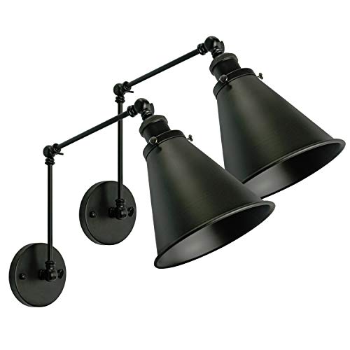 Industrial Black Wall Sconce,Angle Adjustable Decorative Modern Farmhouse Wall Mount Light for Living Room Wall Lamp Set of 2