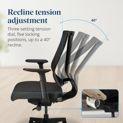 Clarksville Ergonomic Office Chair Adjust Lumbar Support Black | Mesh Back Office Chair, Synchro-Tilt Recline Home Office Desk Chairs with 3-Way Arms, 300 lb Capacity Computer Chair - color: Black