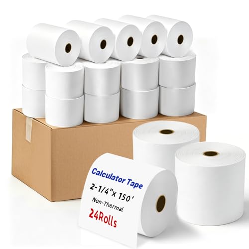 24Pcs Adding Machine Tape, 2 1/4" x 150 ft Calculator Tape Rolls | Calculator Paper Rolls for Most Printing Calculators, POS Systems & Cash Registers(Non Thermal), Adding Machine Paper - color: 24PC