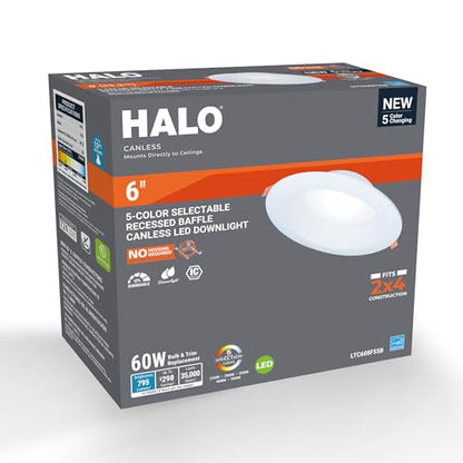 HALO LT 6 inch Baffle Canless LED Recessed Light 5CCT 750 lm | Low glare, IC rated, airtight, wet rated for soffit /shower light, 2700K-5000K, New Construction / Remodel, Dims to 10% - size: 6 inch, style: 5CCT New Version