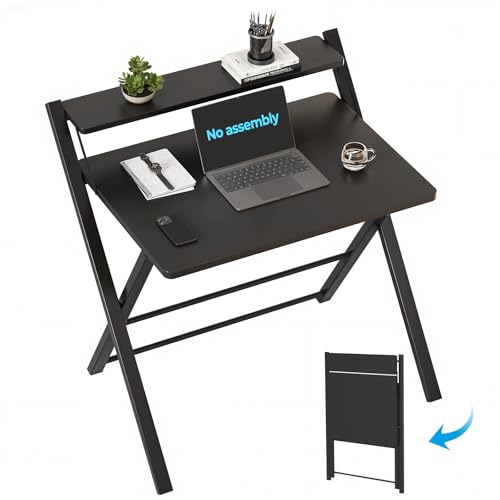 GreenForest Folding Desk No Assembly, Sturdy Computer Desk for Small Spaces - color: Black, size: 24.5 x 30 inch