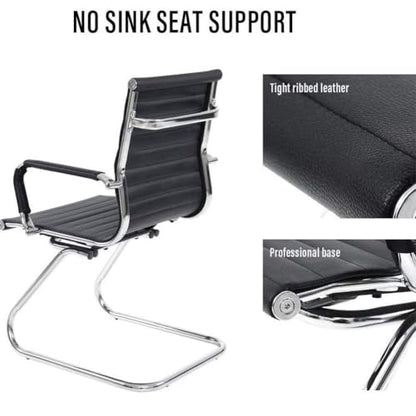 Conference Room Chairs Set of 4, Waiting Room Chairs with Arms, Faux Leather Reception Chairs No Wheels, Office Guest Chairs with Mid Back Support and Chrome Sled Base, Black - color: Black, size: 4PCS