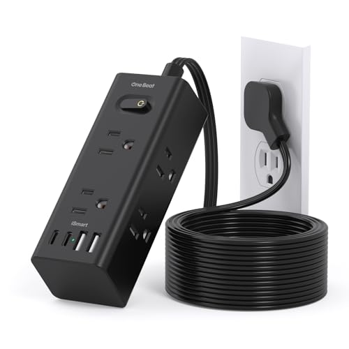 10Ft Extension Cord with Multiple Outlets, Flat Plug Power Strip Surge Protector with 10 Ft Long Cord, 6 Outlet 3 USB Ports (2 USB C), Multi Outlet Wall Plug for Travel, Dorm Room Essentials-Black - color: Black, size: 10FT