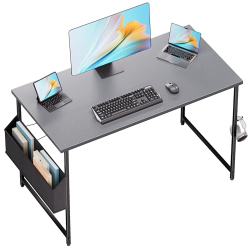 Pamray 47 Inch Computer Desk for Small Spaces with Storage Bag, Home Office Work Desk with Headphone Hook, Small Office Desk Study Writing Table - color: Grey, size: 47 Inch