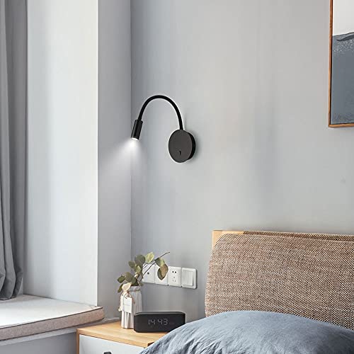 Bedside Reading Light Modern Wall Lamp, Hardwired Wall Sconce with Switch, LED Headboard Lighting Fixture, Flexible Gooseneck Wall Lights for Bedroom Office Studio Hotel - color: Black-3000k
