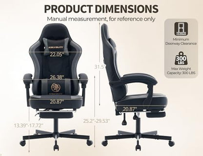 Office Desk Computer Gaming Chair for Adults, Ergonomic High Back Gamer Chair with Massage and Pocket Spring Cushion, Swivel Comfy Video Game Chairs with Footrest and Lumbar Support (Black Grey) - color: Base Grey Leather