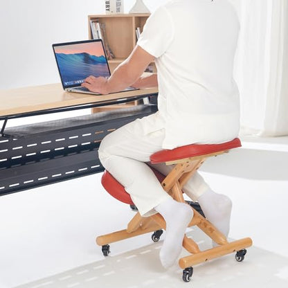 Massage Ergonomic Kneeling Chair, Adjustable Height Posture Stool for Home and Office - Neck and Back Pain Relieving | Spine Tension Relief- Thick Comfortable Cushions (Cinnamon) - color: Cinnamon