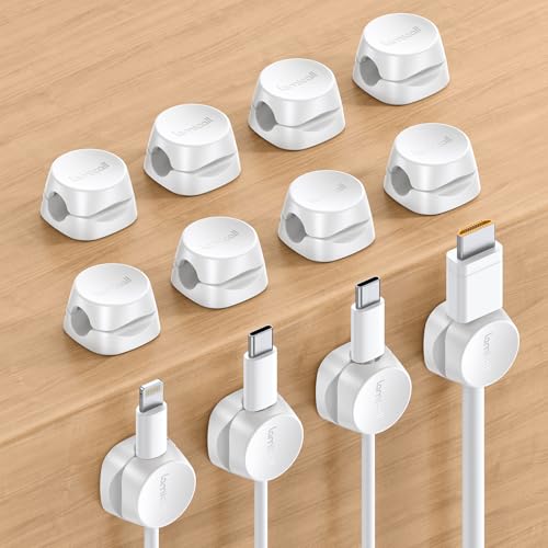 Lamicall 12 Pack Spring Cord Organizer, [1s Lock] Cable Management Clips | Office Desk Accessories, Adhesive Phone Charger Cord Holder for Nightstand, Dorm Room Home Workspace Organization Essentials - size: 12Pack - 1Slot