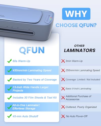 Qfun 11x17 Laminator Machine 13 Inch with 30 Laminating Sheets for Teachers - color: Silver
