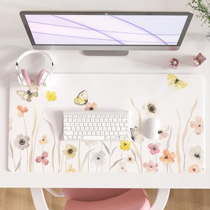Faux Leather Large Mouse Pad, Office Desk Mat, 31.5"x15.7", Butterflies - color: Floral Butterflies, size: 31.5L x 15.7W inches