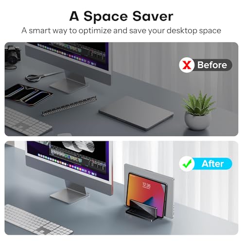 OMOTON Vertical Laptop Stand, Black Acrylic Dual Holder for MacBook Gaming - size: Dual-Black