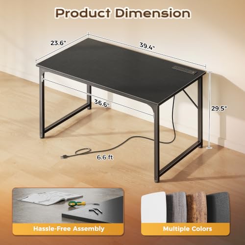 PRAISUN 40 X 24 Inch Deeper Desk with Power Outlets - color: Black, size: 39.4*23.6 inch