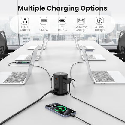 VILONG Pop Up Countertop Outlet with 15W Wireless Charger,4 USB/8 AC - color: Black, size: 65W