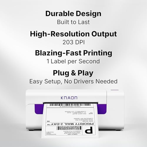 KNAON Shipping Label Printer, Wireless Wi-Fi Thermal Printer, AirPrint Label Printing 4x6 for iPhone, iPad, Mac, Supports Android&Windows, Includes Label Holder – Ideal for Small Businesses, Shopify