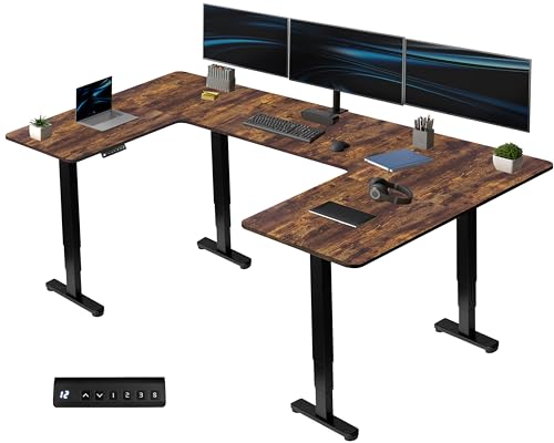 VIVO Rustic Vintage Brown U-Shaped 83 x 60 in Standing Desk, DESK-E4UBN - color: Vintage Brown