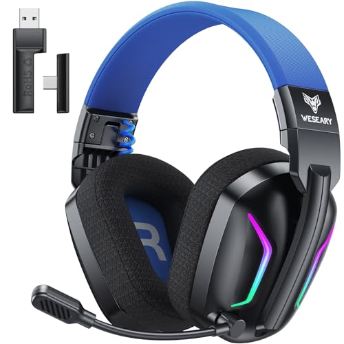 WESEARY Wireless Gaming Headset for PS5, PC, Switch & Mac| 2.4GHz -1200mAH - color: Aurora Blue