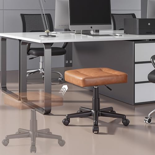 VECELO Under Desk Footrest, PU Ergonomic Foot Rest with Wheels, Comfort Padding, Height Adjustable for Relieving Leg Pain, Stiffness, and etc, Brown - color: Brown