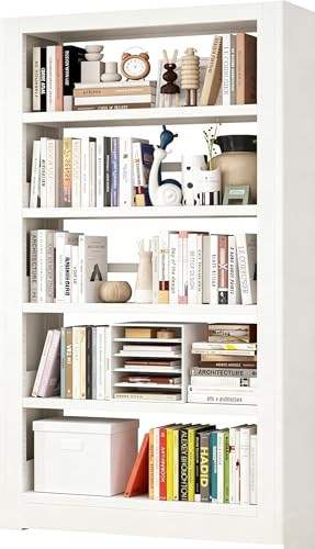 Heavy Duty Metal Bookshelf, 71” Tall 5-Tier Bookcase, Thickened 300LB Capacity Per Shelf, Adjustable Steel Shelves, Industrial Bookcase for Living Room, Home Office, Garage, White - color: White