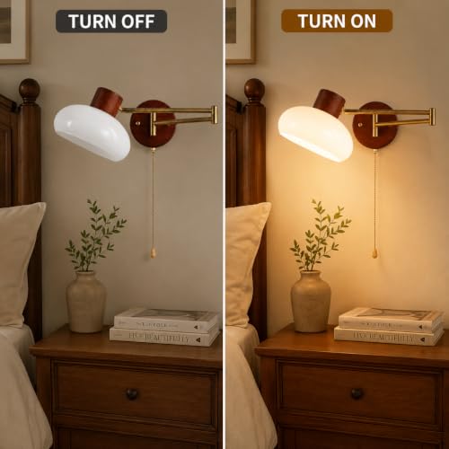 KCO Gold Swing Arm Wall Sconce with Pull Chain 7.9” Milk Glass Reading Lamp - color: 20cm White