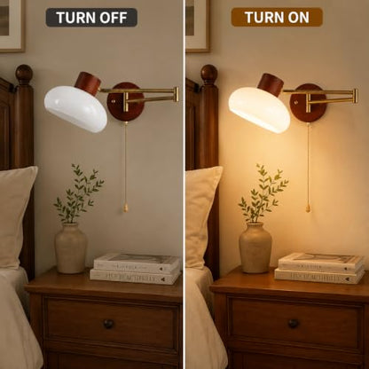 KCO Gold Swing Arm Wall Sconce with Pull Chain 7.9” Milk Glass Reading Lamp - color: 20cm White