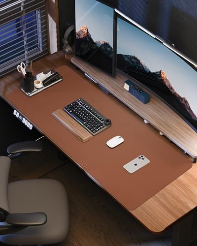 Large Desk Mat - 48" x 17"Leather Desk Pad Protector, (Brown) - color: Brown, size: 48" x 17"