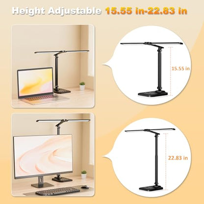 LED Desk Lamp for Office Home, Height Adjustable Architect Desk Light with USB Adapter, Stepless Dimming Desk Lamp Light for Reading, Study, Workbench - color: Black