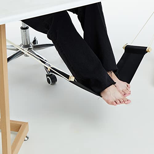 DMcore Canvas Foot Rest Hammock, Adjustable Mini Foot Rest Stand Under Desk Home Office … (Black) - color: Black
