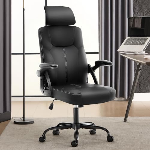 Leather Office Chair,Executive Ergonomic Desk Chair for Home Office, Black - color: Black