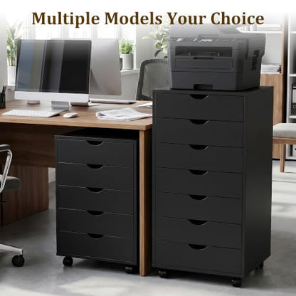 5 Drawer File Cabinet with Wheels, Under Desk Storage Drawers, Black - color: Black, size: 15.75"D x 18.74"W x 25.39"H(5 Drawers)
