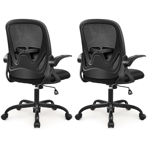2-Pack Office Chair Ergonomic Desk Chair with Flip up Armrests Swivel Breathable Desk Mesh Computer Chair with Adjustable Lumbar Support and Height for Conference Room (Black) - color: Black 2-pack