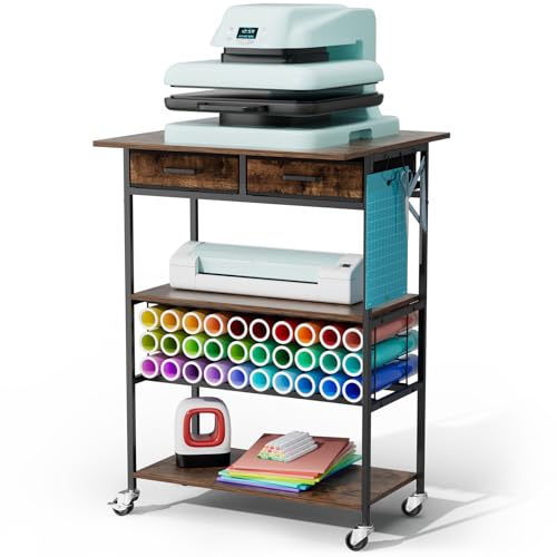 Homsorout Movable Heat Press Table with Drawer & Hooks, 23.6''×19.6'' - style: Black and Brown