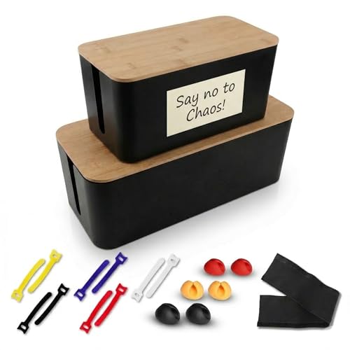 Cord Box Hider 2 Pack, Cable Management Box, Medium, Large, Black
