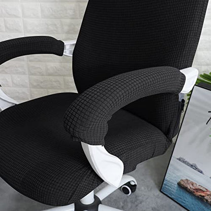 FORCHEER Large Office Chair Cover with Armrest Covers Black Water Repellent Jacquard Computer Chair Covers with Arms Washable Removable - color: Black, size: Large+Chair-Arm Cover
