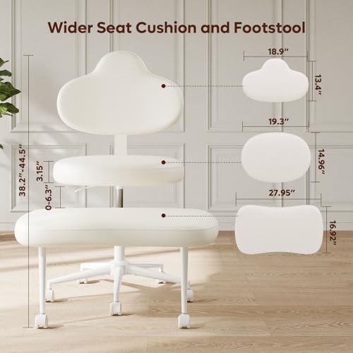 Cross Legged Office Chair with Wheels for ADHD, Ergonomic 360° Swivel Height-Adjustable Meditation Chair for Yoga, Kneeling Chair with 4 inch seat Cushion and Lumbar Support, PU Leather, Off White - color: Off White-pu-mountain