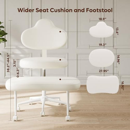 Cross Legged Office Chair with Wheels for ADHD, Ergonomic 360° Swivel Height-Adjustable Meditation Chair for Yoga, Kneeling Chair with 4 inch seat Cushion and Lumbar Support, PU Leather, Off White - color: Off White-pu-mountain