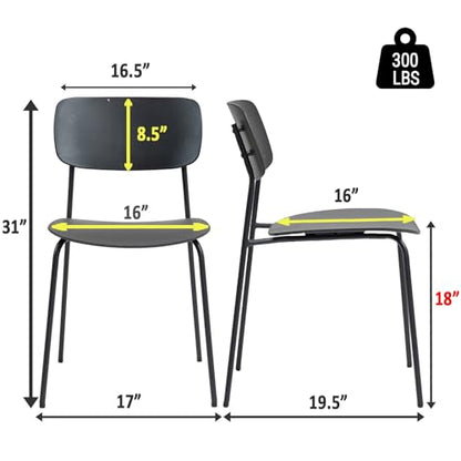 Sidanli Stackable Chairs Set of 4, Waiting Room Chairs with Metal Legs and Ergonomic Plastic Seat, Stacking Office Chairs for Conference Reception Church Banquet, Black - color: Black